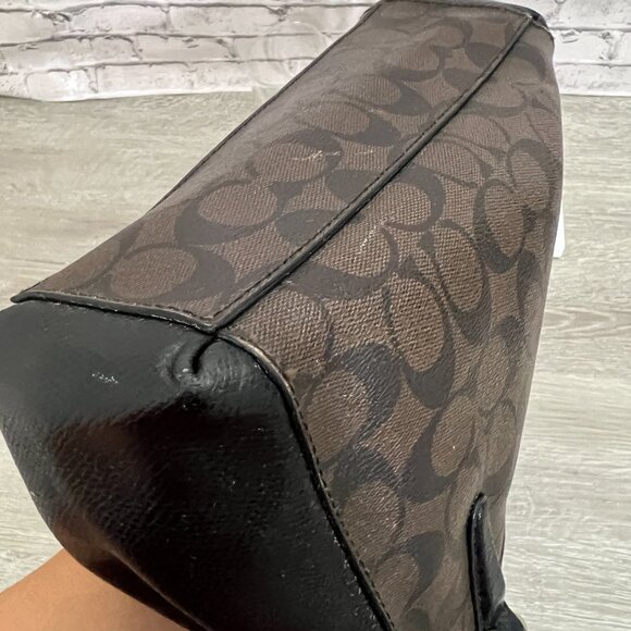 COACH Brown/Black Signature Coated Canvas Leather Mini Christie Carryall F36718 - Picture 9 of 10